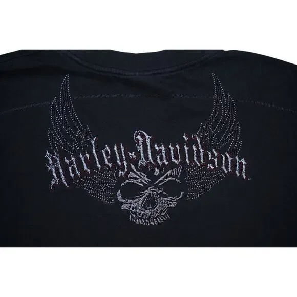 Harley-Davidson Black Skull Wings Tee – Men’s Size L/XL – Embroidered  – Vibe - Picture 5 of 5